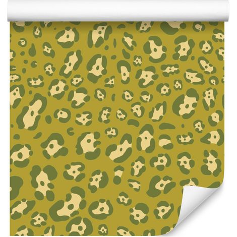 Papel pintado verde cuero amarillo y crema para salón y dormitorio 50x1000 cm (1/5)