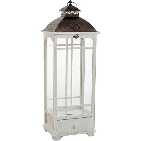 Farol de madera blanco 32x26x92h cm