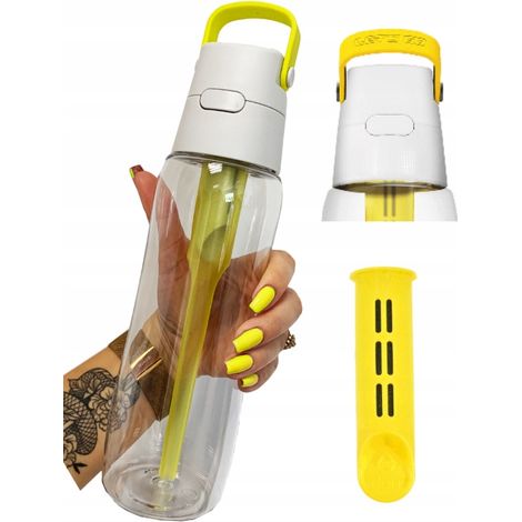 Botella de agua Dafi Solid con filtro, amarilla, 0,7 l, fabricada en Tritan. (1/3)