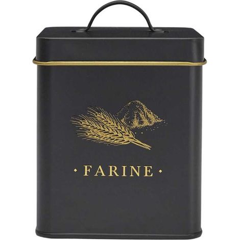 Boîte de rangement en métal noir et doré pour farine - LUXOR