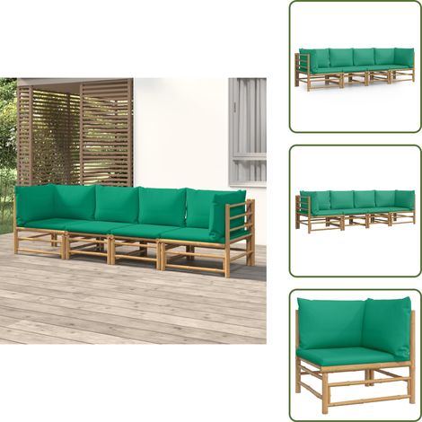 Divano in bambù - vidaXL Set Salotto da Giardino 4pz con Cuscini Verdi Bambù - Seduta da giardino