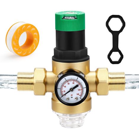 Water Pressure Reducer 3/4" Water Pressure Relief Valve DN20 Brass Water Pressure Regulator, Water Pressure Reducer with Pressure Gauge and Mesh Filter for Pressure Regulating (1/5)