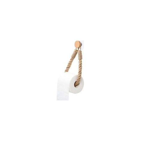 Pièce Dérouleur Papier Toilette Bois Porte Papier Toilette sans Perçage Auto Adhésif Support pour Rouleau de Papier Toilette Porte-Papier Toilette Mural Créatif (Bois et Corde)- Crezuo (1/4)