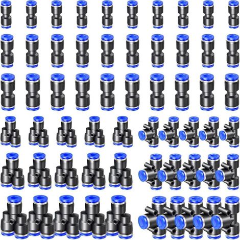 60-teiliges pneumatisches Kunststoff-Anschlussset – 30 gerade, 15 Y-Stücke, 15 T-Stücke – Für 4-mm-/6-mm-/8-mm-Schläuche – Schnelle und flexible Montage