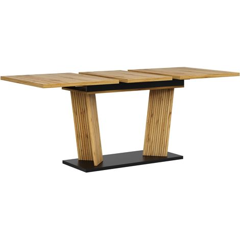 Table de cuisine aspect bois table extensible piètement stable pieds réglables anti-dérapants coloris chêne (1/5)