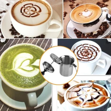 Mousseur à lait manuel Crémier à lait en acier inoxydable Double maille Café Cappuccino 400ML - ZJCHAO - Argent-Ywey (1/4)