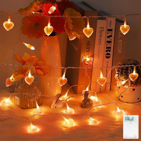 Indoor LED string lights, 2.4m, for Valentine's Day, pink hearts with 20 warm white LEDs with battery-operated timer, sparkling for weddings, DIY indoor gift. (1/5)