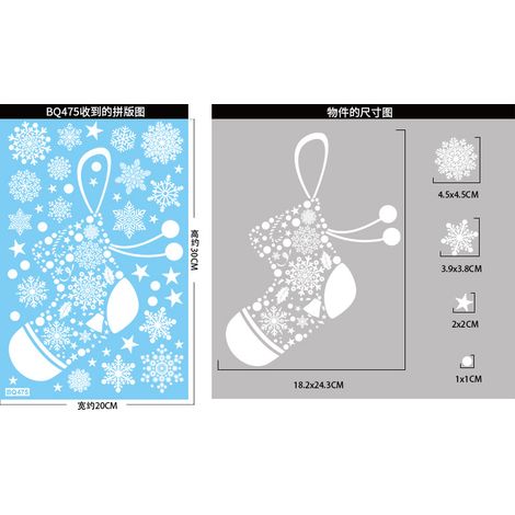 Autocollants de Noël, flocons de neige blancs, cadeaux, sapin du Père Noël, autocollants pour fenêtres, bonhomme de neige, chaussettes de Noël, rennes, décorations de fenêtres, autocollants statiques.