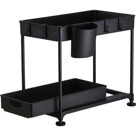 Panier de rangement sous meuble - Étagère de rangement à 2 niveaux pour sous-évier, idéale pour la cuisine et la salle de bain - Noir (1/5)