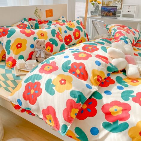 Ensemble de literie 4 pièces en coton épais brossé, style minimaliste et respirant pour un sommeil confortable (1/5)