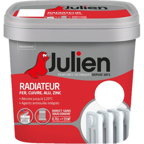 Julien Peinture Radiateur Acrylique, Fer, Cuivre, Alu, Zinc - Direct sans sous-couche - Satin Blanc 0,75 L