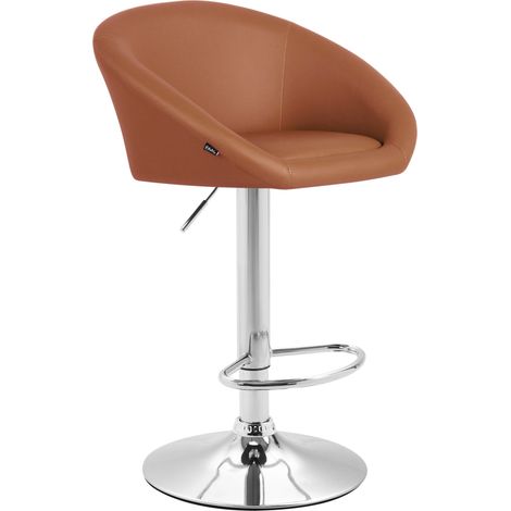 Sgabello da bar x1 regolabile e girevole, schienale arrotondato in PVC marrone chiaro, base in metallo cromato 100005208