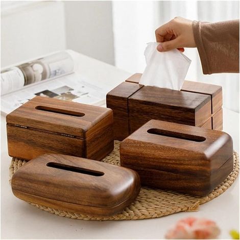1 artículo,Caja de pañuelos de nogal macizo,Caja de pañuelos creativa para la sala de estar,Caja de pañuelos en forma de cruz,Marrón (1/4)
