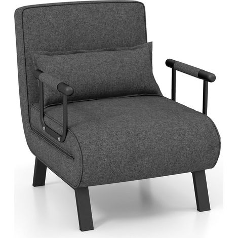 Poltrona trasformabile 4 in 1 79 x 65 x 79 cm schienale regolabile in 6 posizioni comfort ottimale stile moderno lino grigio scuro 200021067