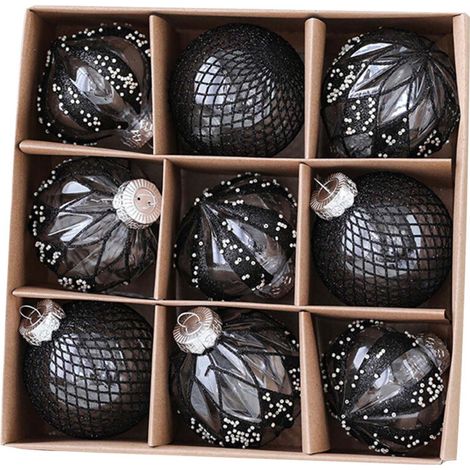 Set mit 9 bruchsicheren Weihnachtskugeln zur Baumdekoration – Schwarz