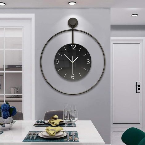 Horloge murale silencieuse 60 cm – Métal noir – Cadran en verre – Design moderne pour chambre, cuisine, bureau (1/5)
