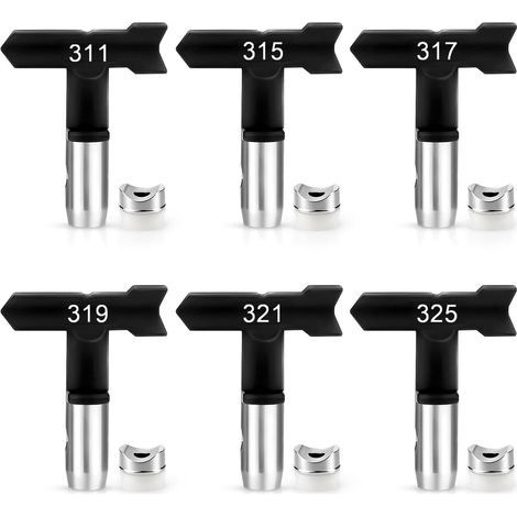 Set of 6 reversible high-pressure airless paint spray nozzles for homes, gardens, and terraces (311, 315, 317, 319, 321, 325) (1/5)