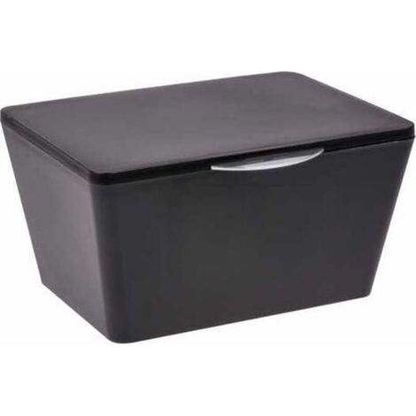 Boîte de rangement avec couvercle – Plastique incassable (PET) – Dimensions 19 x 10 x 15,5 cm – Pour salle de bain et cuisine – Couleur noire (1/5)