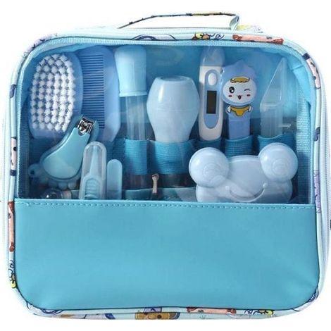 13pcs/Set Coupe-ongles nouveau-né bébé enfants Soins de la santé des cheveux Thermomètre Kit de brosse de toilettage (Bleu) (1/4)