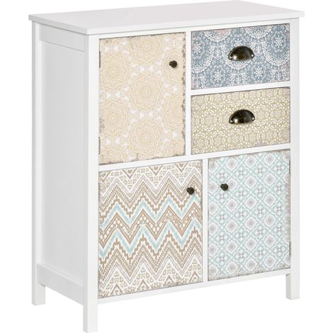 Commode bohème pour chambre à coucher, 2 tiroirs et 3 compartiments, modèle anti-basculement, 68 x 34 x 80 cm, blanche