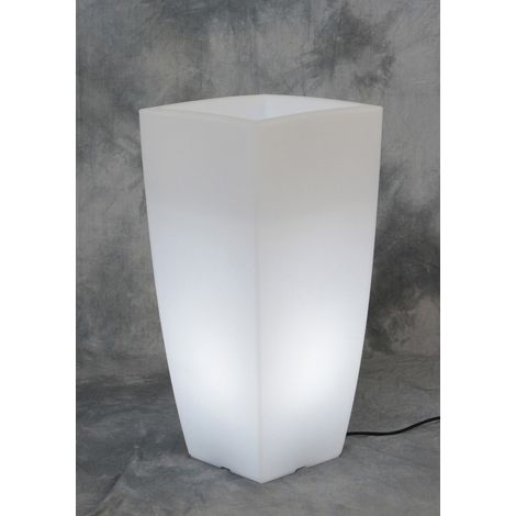 Vaso luminoso in resina per piante - Quadrato 40x40x90 cm - bianco ghiaccio - luce bianca (1/2)