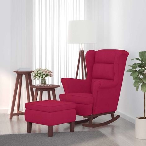vidaXL Fauteuil à bascule à oreilles en velours rouge vin bois massif (1/5)