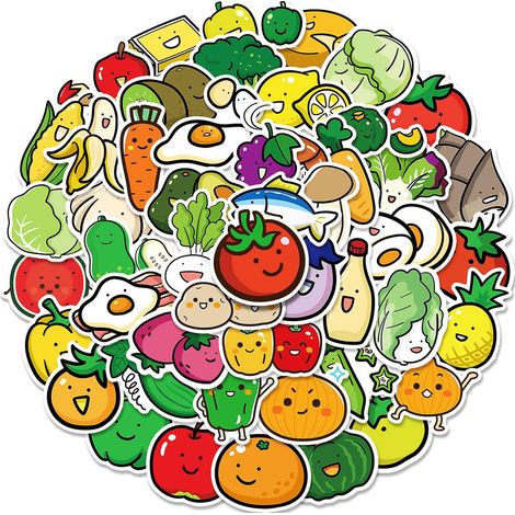 50pcs Fruits Et Lgumes Autocollant Autocollant Ordinateur Portable Voiture Vlo Casque Tlphone Guitare Ordinateur Planche Roulettes Nourriture Fra (1/5)