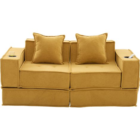 CHICFURN Divano letto 162x78x66 cm in ciniglia giallo senape con contenitore e portabicchieri (1/5)