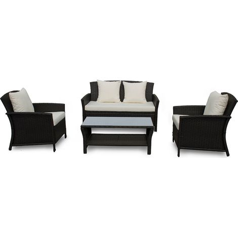 Sofa Newport + 2 Sillones + Mesa de Ratan PE. Muebles de Jardin y Terraza, Ratan Marron