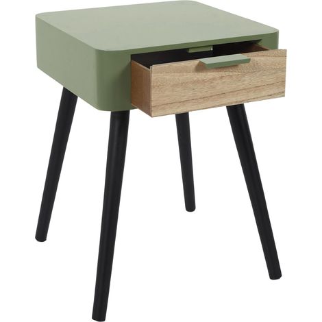 Table de Chevet 1 Tiroir en Bois Chambre Vert Kaki (1/5)