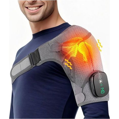 Épaulière Chauffante Sans Fil - Masseur d'Épaule Vibrant avec 3 Niveaux de Chaleur - Batterie 5000mAh - Soutien Articulaire - Gris (1/5)