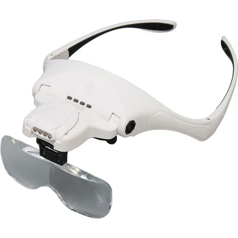 Loupe frontale avec grossissement de 1 à 3,5x, 4 lumières LED, conception ergonomique mains libres, comprend 5 types de lentilles, convient à un usage domestique.