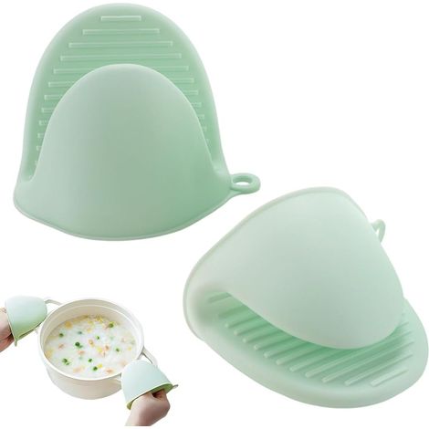 2 maniques cuisine en silicone sans BPA, résistantes à 240 °C, lavables au lave-vaisselle, vert menthe (1/5)