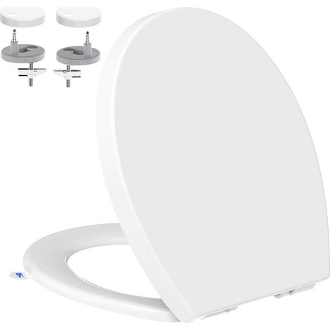 O-förmiger WC-Sitz, WC-Sitz mit Absenkautomatik, Universal-WC-Sitz mit Scharnier, Weiß, 44,6 × 37,2 × 4,3 cm (1/5)