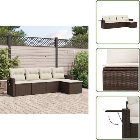 The Living Store 5-tlg. Garten-Sofagarnitur mit Kissen Braun Poly Rattan - Gartenmöbel (1/5)