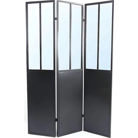 Paravento specchi H. 180 x L. 122 cm Metallo Nero Stile industriale - COVENTRY (1/3)