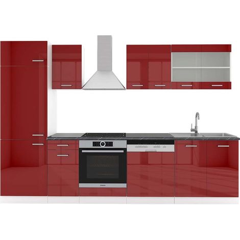 Cuisine R-Line, rouge brillant/blanc, 300cm , PT Anthracite, Vicco