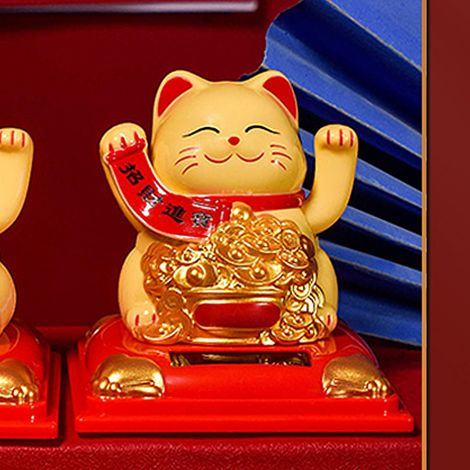 Petit chat porte-bonheur solaire avec main en gâteau, décoration de pâtisserie, ornement pour voiture et maison, cadeau artisanal, 336B Chat porte-bonheur solaire en forme de bol à trésor - Jaune (1/5)