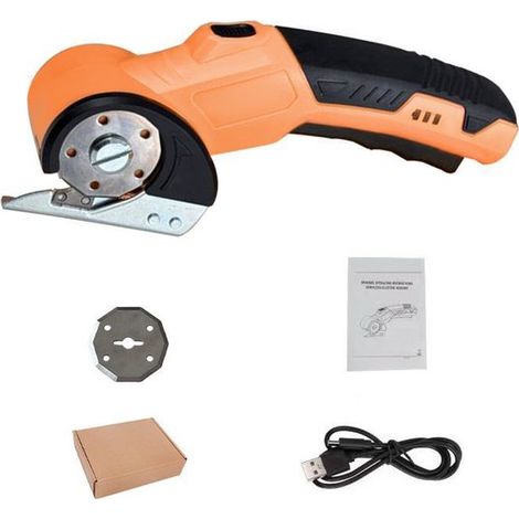 Ciseaux électriques sans fil rechargeables USB avec LED, coupe-carton et tissu, outil de coupe pour cuir, tapis et plastique, orange (1/5)
