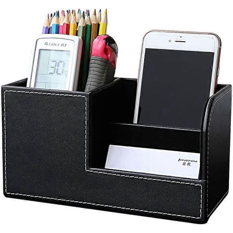 Organiseur de bureau en similicuir pour stylos, crayons, télécommandes, téléphones portables et pinceaux - Boîte de rangement (1/4)