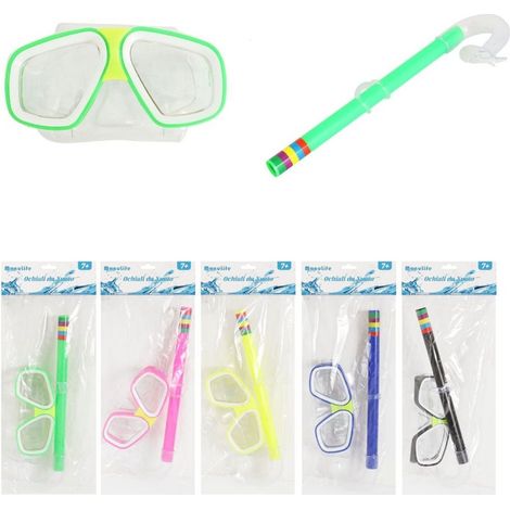 TrAdE Shop Traesio - Set Da Piscina Nuoto Per Bambini 7+ Anni Maschera 16x10cm + Boccaglio 5 Colori 605414 -