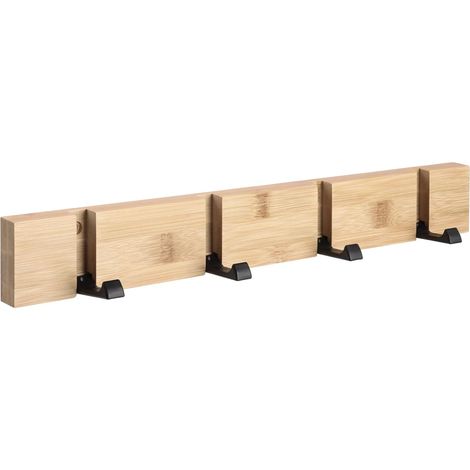 Porte-Manteau Mural avec 4 Crochets Rétractables, Rail à Crochets en Aluminium Peu Encombrant pour Entrée, Salle de Bain, Chambre et Bureau, Bois (1/5)