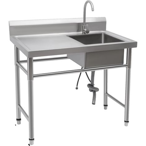Évier en Acier Inoxydable, Simple Bac, Design Autonome, Argent (1/2)