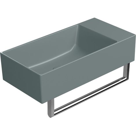 Lavabo en céramique KUBE X 50x25cm, sans trou pour robinetterie, droite/gauche, agave mat (1/3)