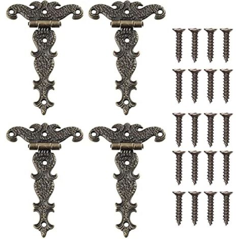 4 piezas de bisagras retro, bisagras decorativas de bronce antiguo con tornillos de montaje, adecuadas para la reparación y decoración de cajas de herramientas, muebles y armarios (4,45 x 2,72 pulgada (1/5)