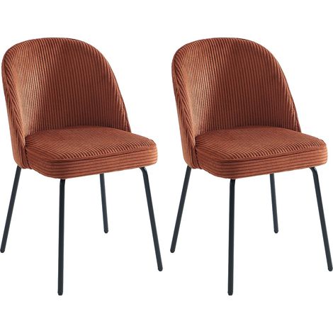Vente-Unique – Lot de 2 chaises en velours côtelé terracotta – Structure métal noir – Hauteur 83.5 cm – Assise confortable 48 cm (1/4)