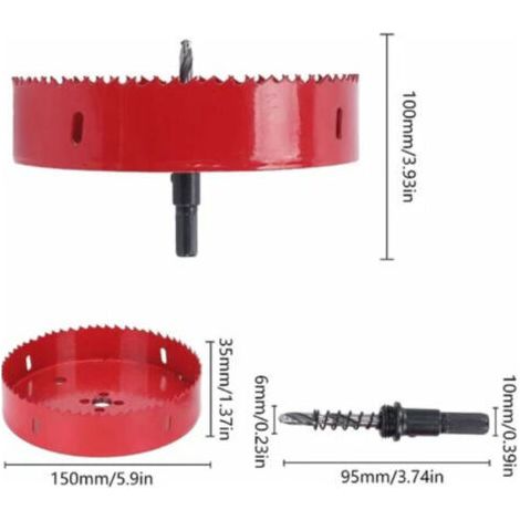 Scie cloche bimétallique de 150 mm avec adaptateur hexagonal, adaptée au bois, au PVC, au métal, au plastique et aux tuyaux. (1/3)