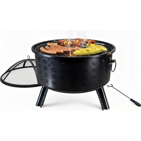 Feuerschale mit Grillrost - Rautenmuster, Schwarz