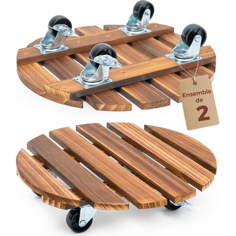 Porte Plante a roulettes, Lot de 2 Plateaux Roulants pour Plantes 30,5 cm, Support avec roulettes Pivotantes et Verrouillables, Capacite 100 KG, pour Interieur et Exterieur, Marron Fonce (1/5)