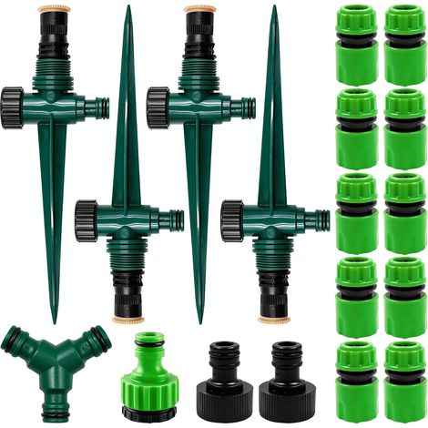 18 Pièces Arroseur de Jardin Multifonction, Asperseur de Pelouse avec Piquet et Raccords de Tuyau, Accessoires d’Arrosage pour Pelouse Potager Serre